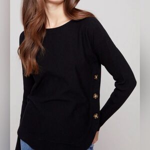 Sézane merino and cotton jumper, boatneck, buttons on sides, black, XS